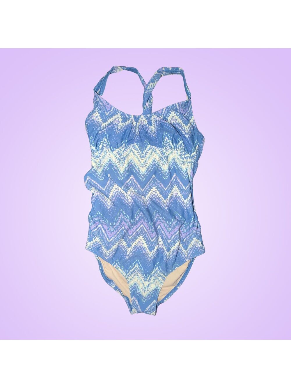 Liz Lange Maternity Blue Chevron Flounce One-Piece Swimsuit NWT | Small